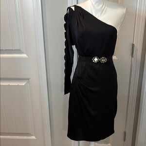 BCBGMaxAzria Black One-Shoulder Dress with Silver Accents Size XS